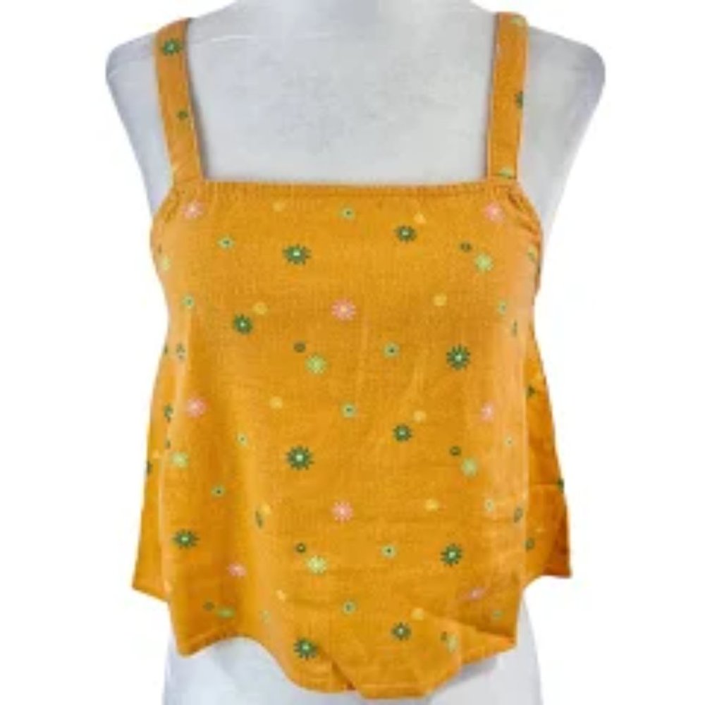 NWT Abound Orange Retro Floral Linen Crop Tank Top NEW X-Small